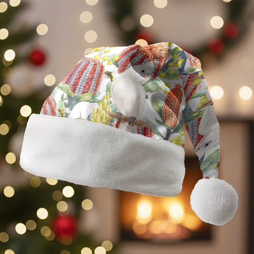 Little Corella Australia Cockatoo Christmas Santa Hat Cacatua Sanguinea Banksia Seamless White - Aussie Hoodie
