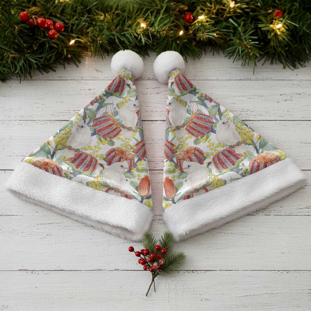 Little Corella Australia Cockatoo Christmas Santa Hat Cacatua Sanguinea Banksia Seamless White - Aussie Hoodie