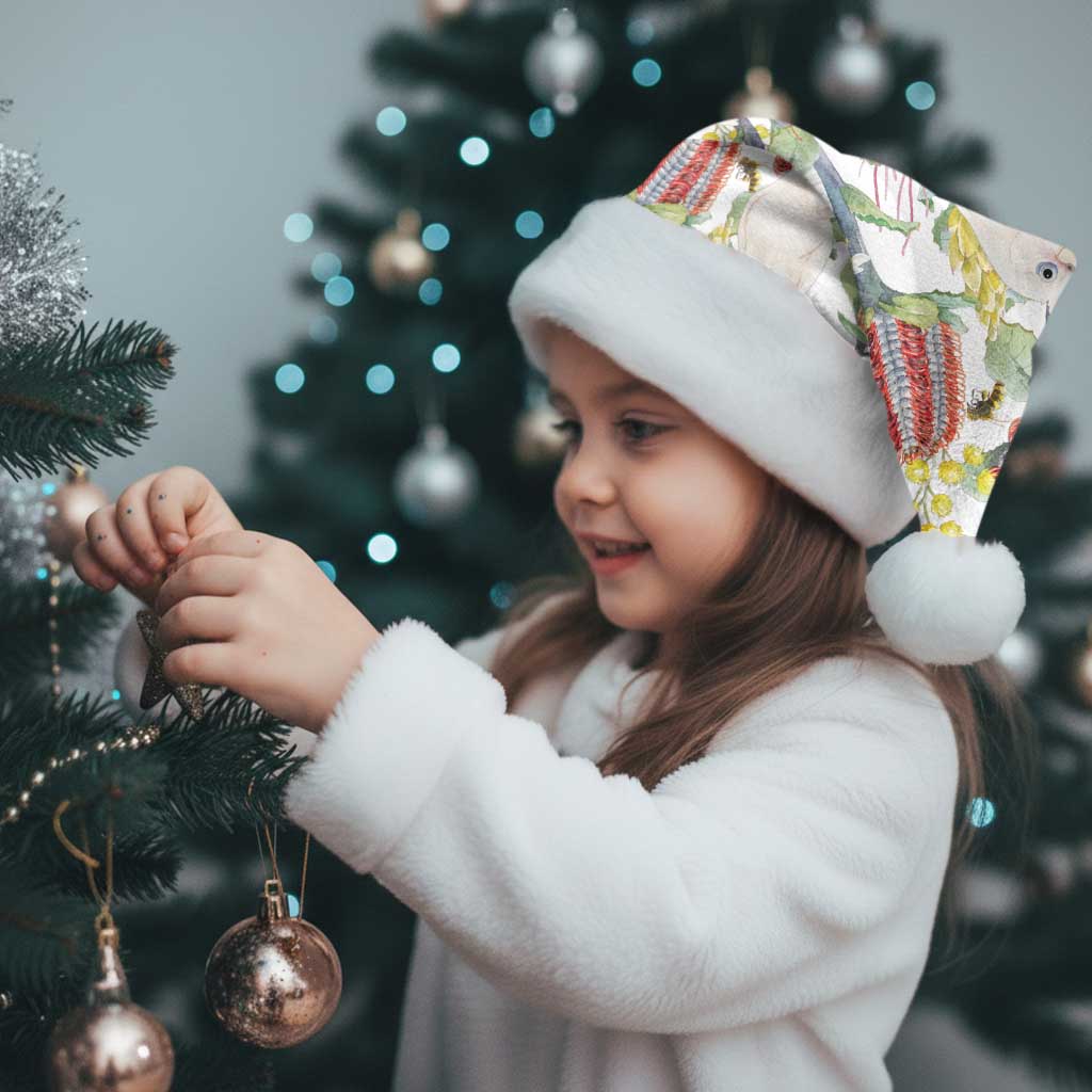 Little Corella Australia Cockatoo Christmas Santa Hat Cacatua Sanguinea Banksia Seamless White - Aussie Hoodie