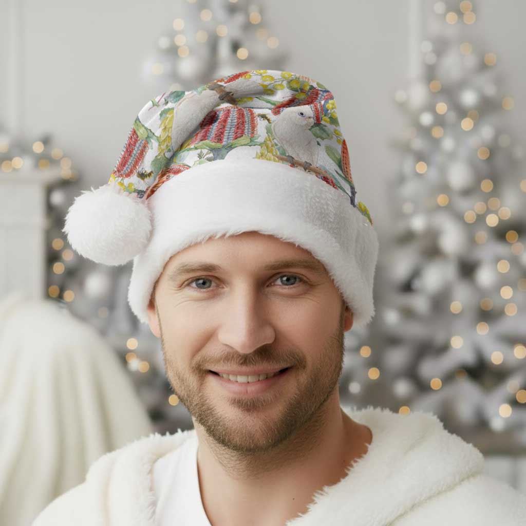 Little Corella Australia Cockatoo Christmas Santa Hat Cacatua Sanguinea Banksia Seamless White - Aussie Hoodie