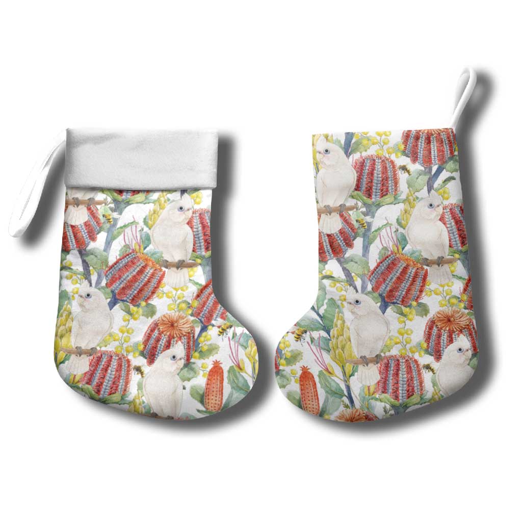 Little Corella Australia Cockatoo Christmas Stocking Cacatua Sanguinea Banksia Seamless White - Aussie Hoodie