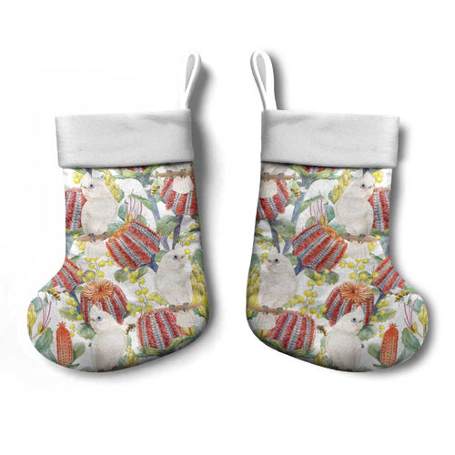 Little Corella Australia Cockatoo Christmas Stocking Cacatua Sanguinea Banksia Seamless White - Aussie Hoodie