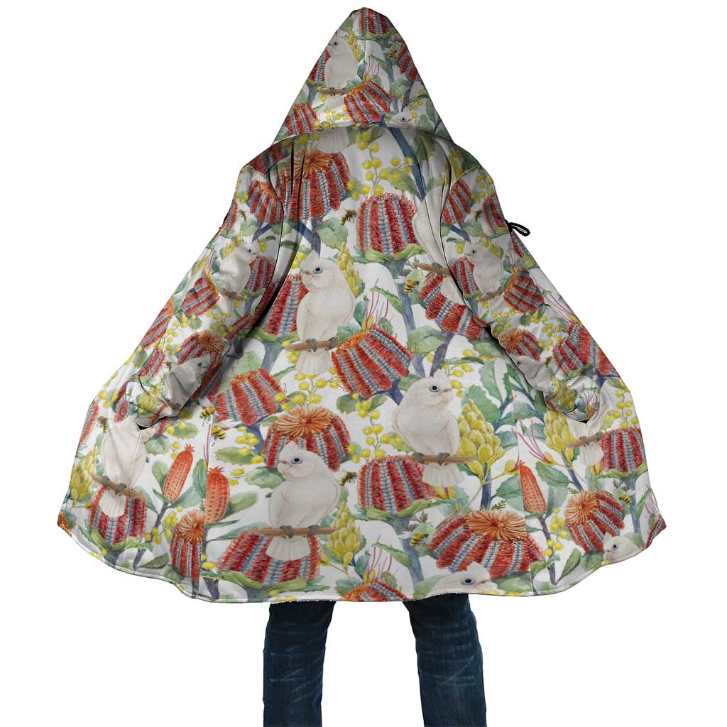 Little Corella Australia Cockatoo Cloak Cacatua Sanguinea Banksia Seamless White - Aussie Hoodie