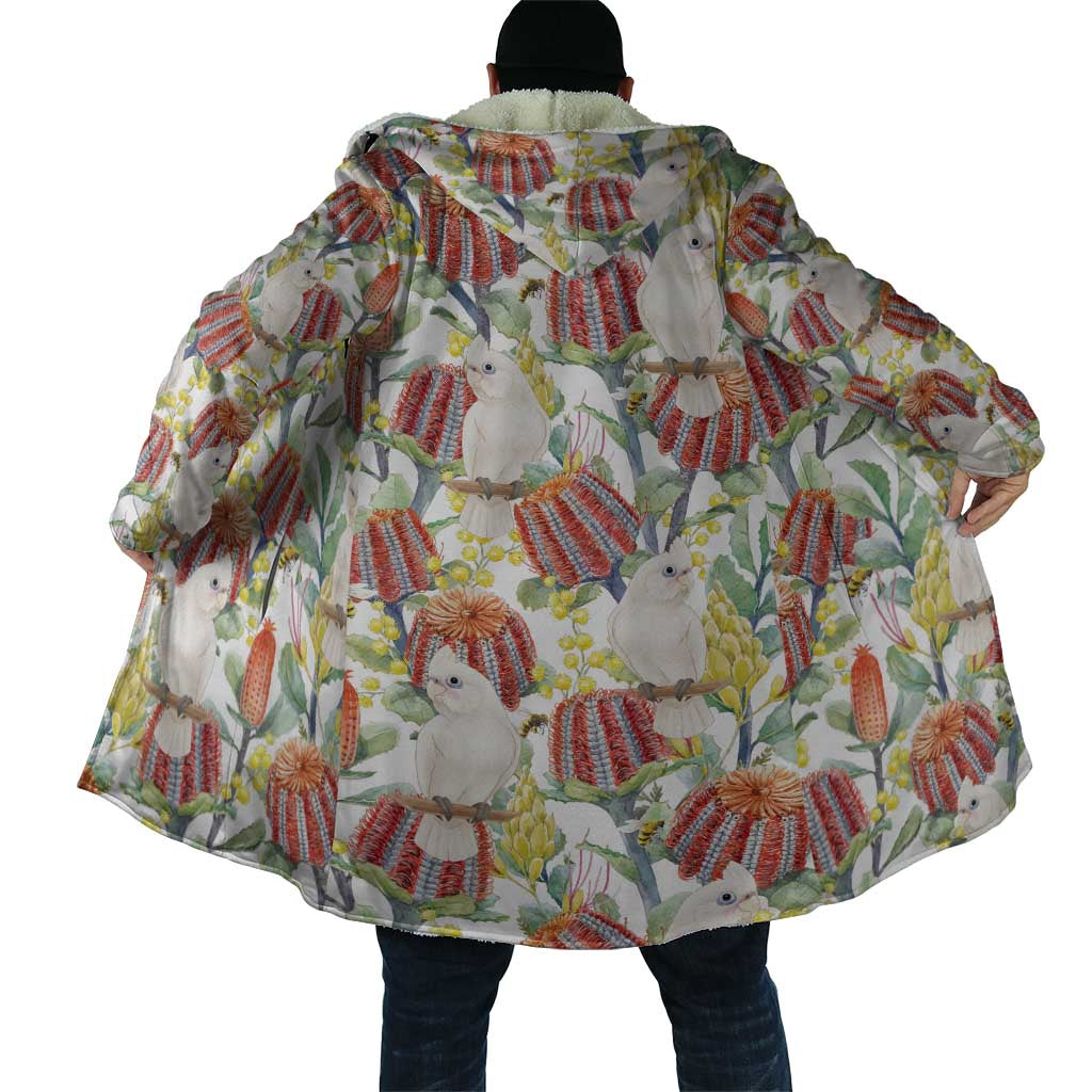 Little Corella Australia Cockatoo Cloak Cacatua Sanguinea Banksia Seamless White - Aussie Hoodie