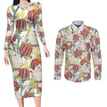 Little Corella Australia Cockatoo Couples Matching Long Sleeve Bodycon Dress and Long Sleeve Button Shirt Cacatua Sanguinea Banksia Seamless White - Aussie Hoodie