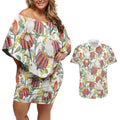Little Corella Australia Cockatoo Couples Matching Off Shoulder Short Dress and Hawaiian Shirt Cacatua Sanguinea Banksia Seamless White - Aussie Hoodie