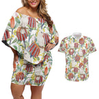 Little Corella Australia Cockatoo Couples Matching Off Shoulder Short Dress and Hawaiian Shirt Cacatua Sanguinea Banksia Seamless White - Aussie Hoodie