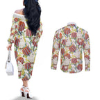 Little Corella Australia Cockatoo Couples Matching Off The Shoulder Long Sleeve Dress and Long Sleeve Button Shirt Cacatua Sanguinea Banksia Seamless White - Aussie Hoodie
