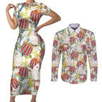 Little Corella Australia Cockatoo Couples Matching Short Sleeve Bodycon Dress and Long Sleeve Button Shirt Cacatua Sanguinea Banksia Seamless White - Aussie Hoodie