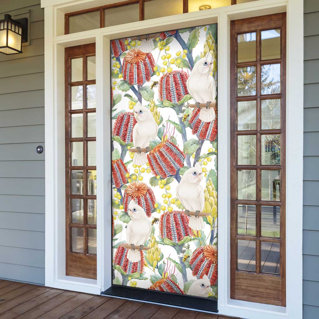 Little Corella Australia Cockatoo Door Cover Cacatua Sanguinea Banksia Seamless White - Aussie Hoodie