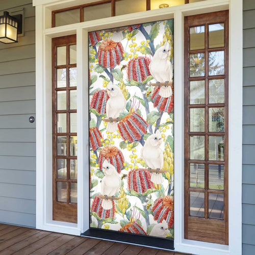 Little Corella Australia Cockatoo Door Cover Cacatua Sanguinea Banksia Seamless White - Aussie Hoodie