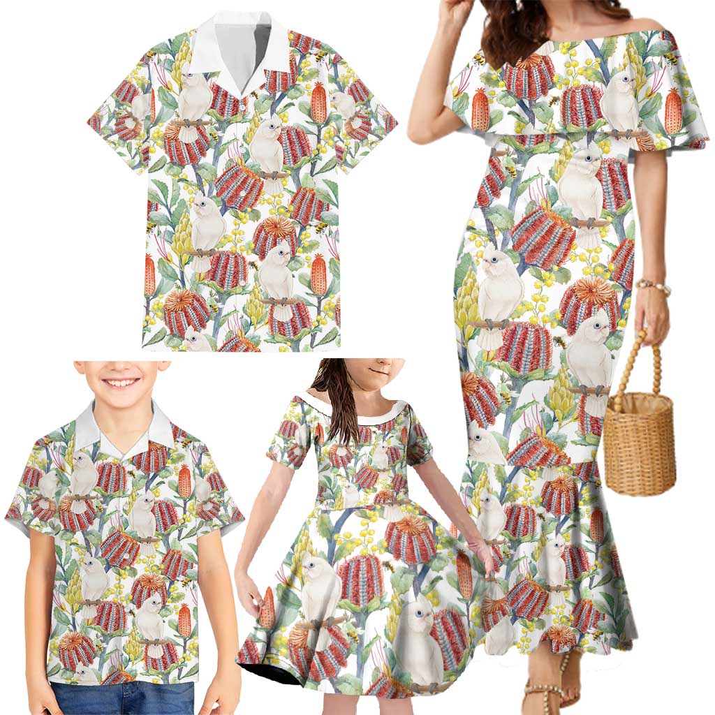 Little Corella Australia Cockatoo Family Matching Mermaid Dress and Hawaiian Shirt Cacatua Sanguinea Banksia Seamless White - Aussie Hoodie