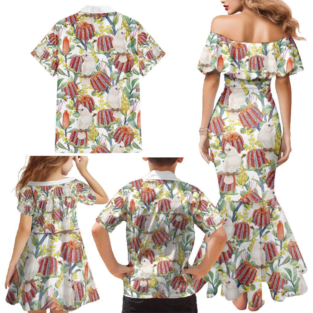 Little Corella Australia Cockatoo Family Matching Mermaid Dress and Hawaiian Shirt Cacatua Sanguinea Banksia Seamless White - Aussie Hoodie