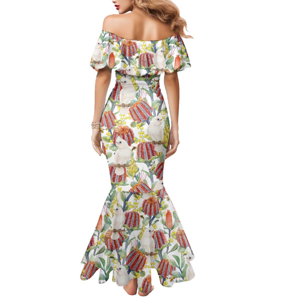 Little Corella Australia Cockatoo Family Matching Mermaid Dress and Hawaiian Shirt Cacatua Sanguinea Banksia Seamless White - Aussie Hoodie