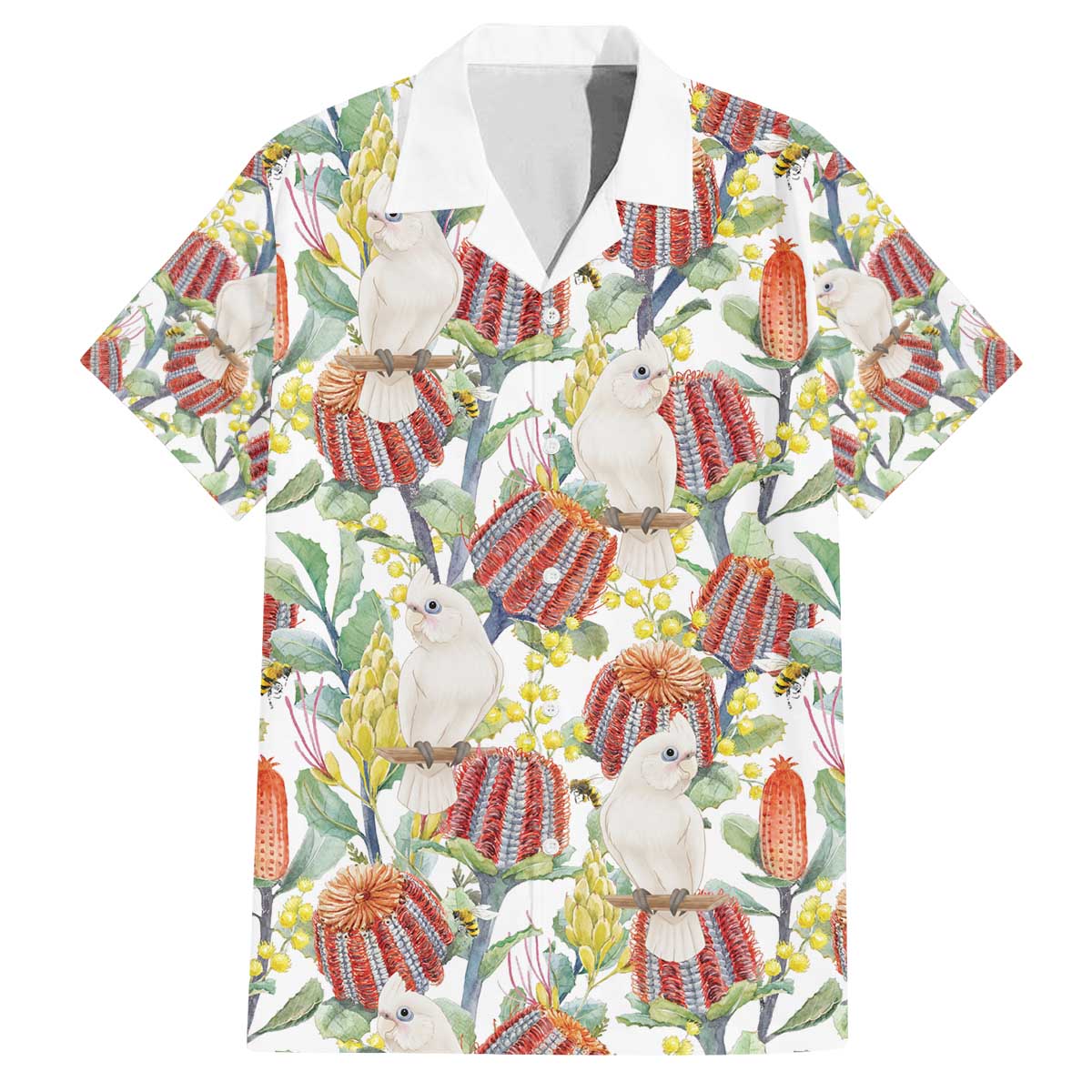 Little Corella Australia Cockatoo Family Matching Off The Shoulder Long Sleeve Dress and Hawaiian Shirt Cacatua Sanguinea Banksia Seamless White - Aussie Hoodie