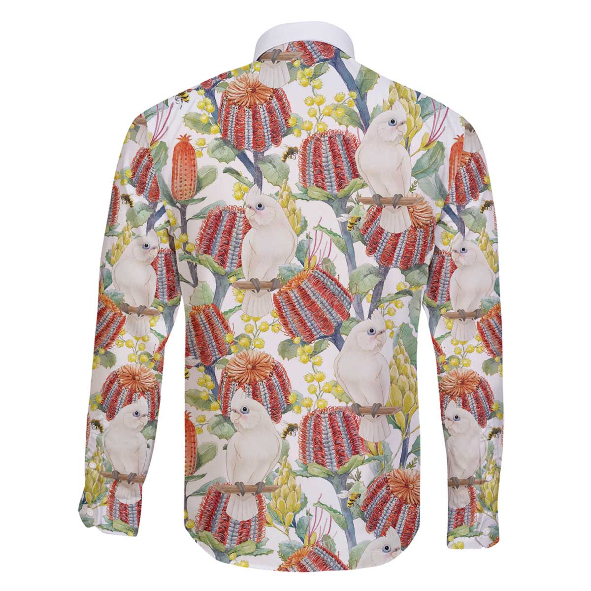 Little Corella Australia Cockatoo Family Matching Off The Shoulder Long Sleeve Dress and Hawaiian Shirt Cacatua Sanguinea Banksia Seamless White - Aussie Hoodie
