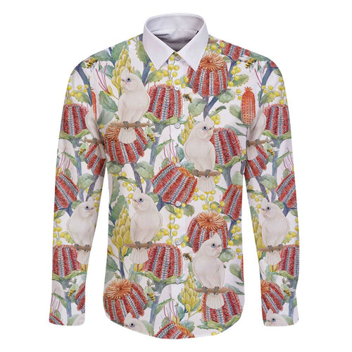 Little Corella Australia Cockatoo Family Matching Off Shoulder Maxi Dress and Hawaiian Shirt Cacatua Sanguinea Banksia Seamless White - Aussie Hoodie