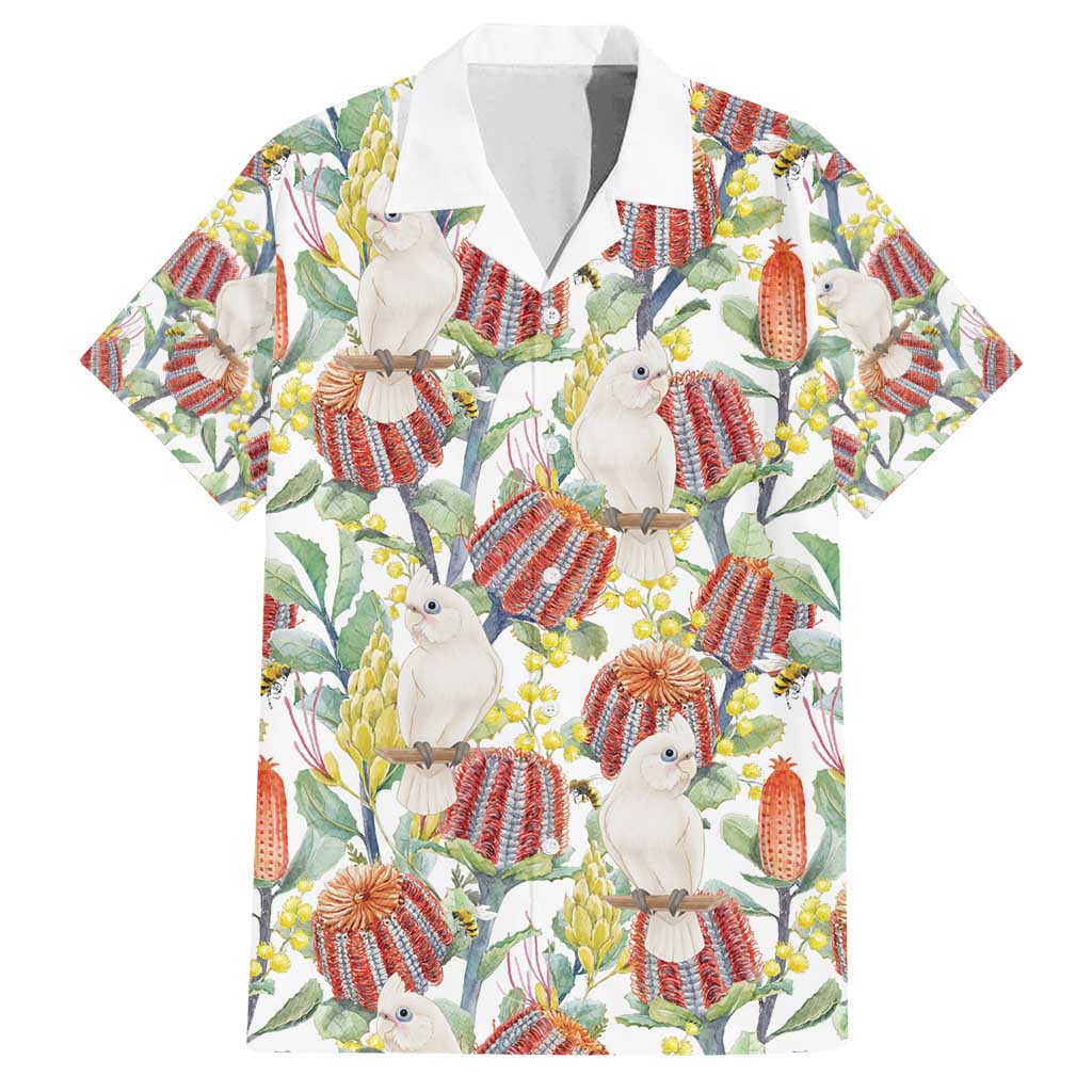 Little Corella Australia Cockatoo Family Matching Off Shoulder Short Dress and Hawaiian Shirt Cacatua Sanguinea Banksia Seamless White - Aussie Hoodie