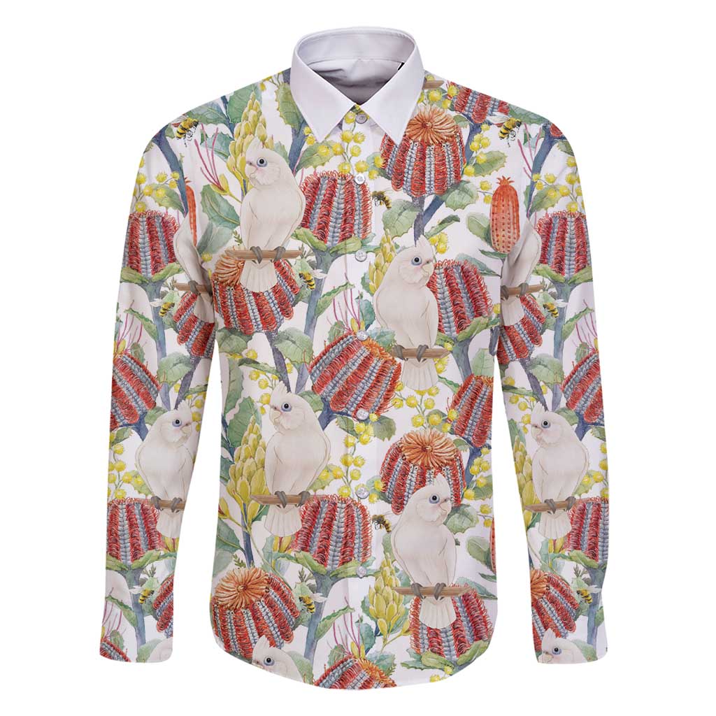 Little Corella Australia Cockatoo Family Matching Off Shoulder Short Dress and Hawaiian Shirt Cacatua Sanguinea Banksia Seamless White - Aussie Hoodie