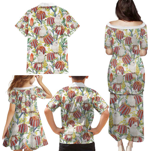 Little Corella Australia Cockatoo Family Matching Puletasi and Hawaiian Shirt Cacatua Sanguinea Banksia Seamless White - Aussie Hoodie