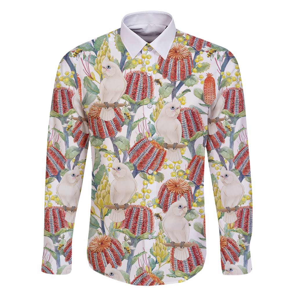 Little Corella Australia Cockatoo Family Matching Puletasi and Hawaiian Shirt Cacatua Sanguinea Banksia Seamless White - Aussie Hoodie