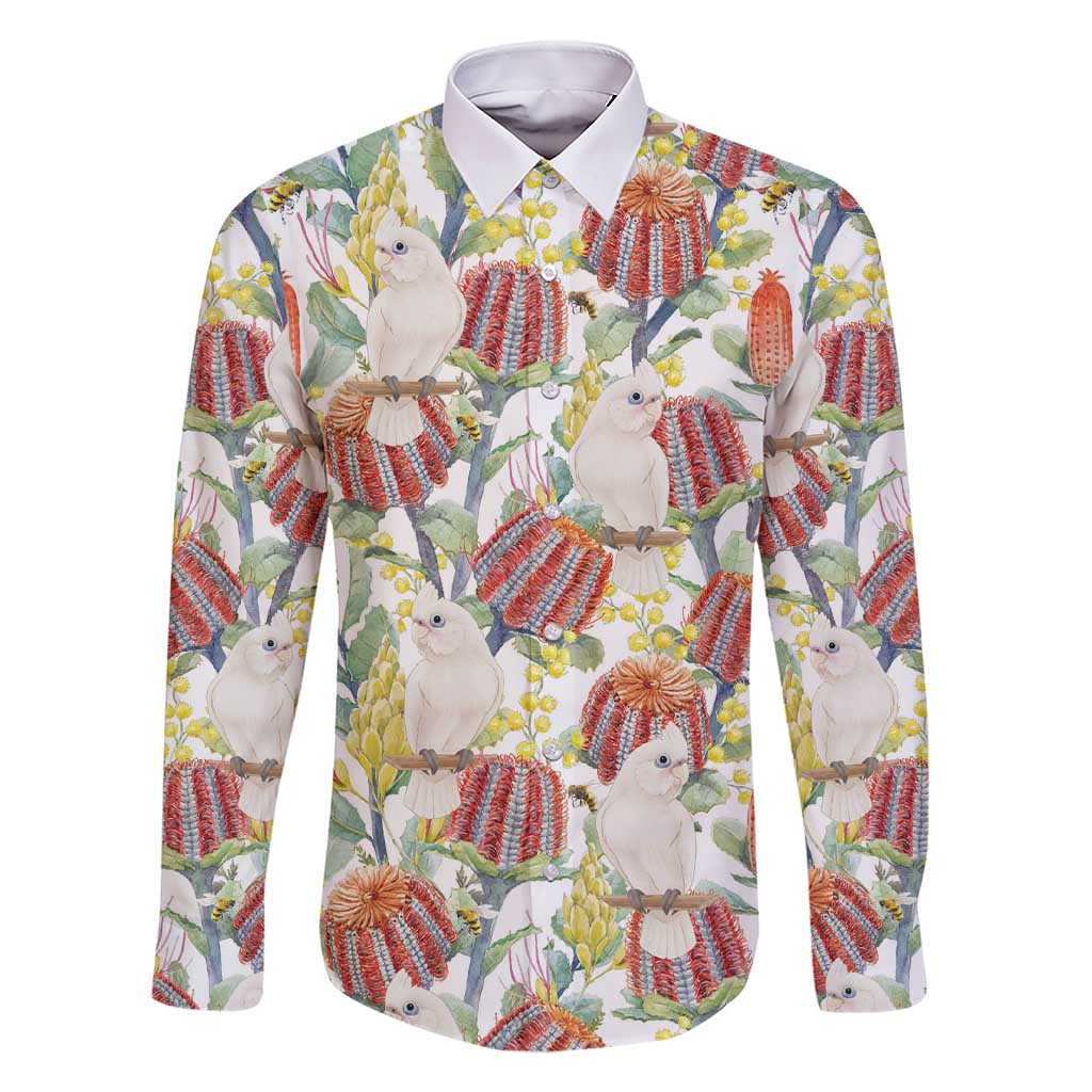 Little Corella Australia Cockatoo Family Matching Short Sleeve Bodycon Dress and Hawaiian Shirt Cacatua Sanguinea Banksia Seamless White - Aussie Hoodie