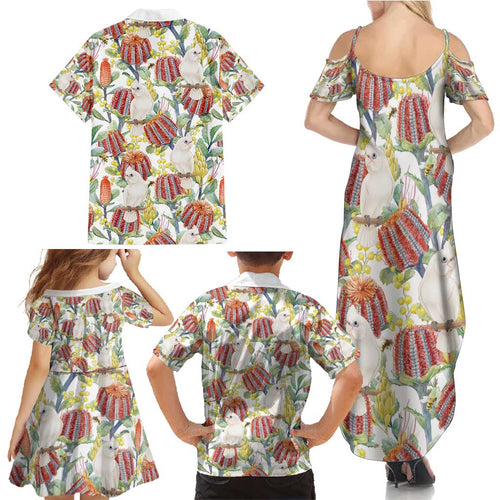 Little Corella Australia Cockatoo Family Matching Summer Maxi Dress and Hawaiian Shirt Cacatua Sanguinea Banksia Seamless White - Aussie Hoodie