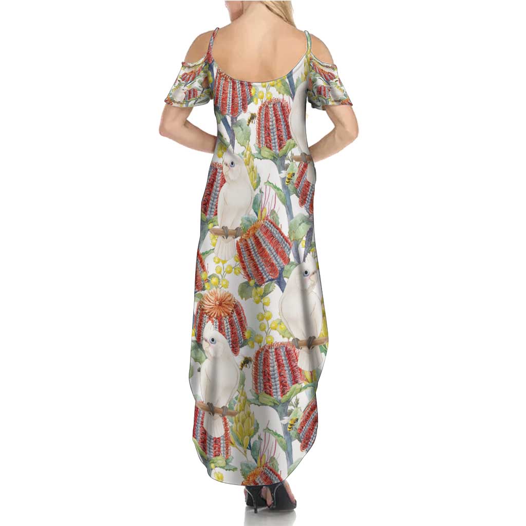 Little Corella Australia Cockatoo Family Matching Summer Maxi Dress and Hawaiian Shirt Cacatua Sanguinea Banksia Seamless White - Aussie Hoodie