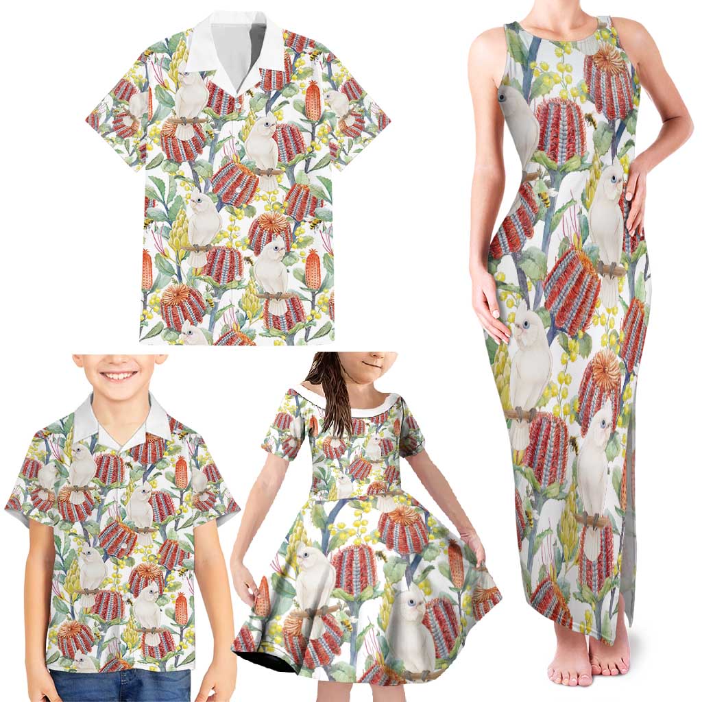 Little Corella Australia Cockatoo Family Matching Tank Maxi Dress and Hawaiian Shirt Cacatua Sanguinea Banksia Seamless White - Aussie Hoodie