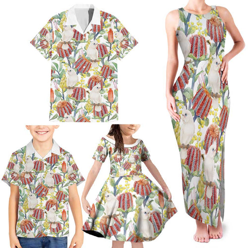 Little Corella Australia Cockatoo Family Matching Tank Maxi Dress and Hawaiian Shirt Cacatua Sanguinea Banksia Seamless White - Aussie Hoodie