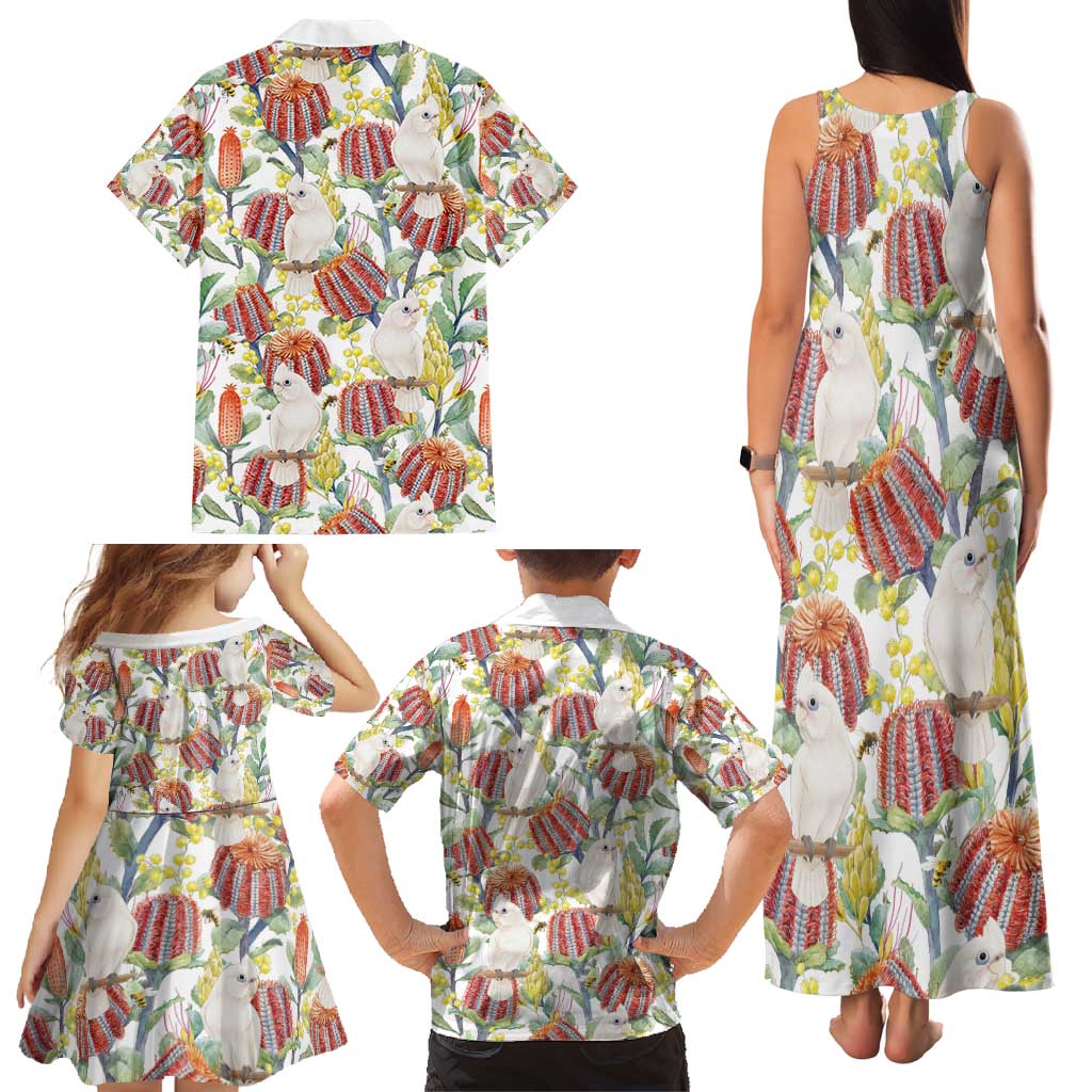 Little Corella Australia Cockatoo Family Matching Tank Maxi Dress and Hawaiian Shirt Cacatua Sanguinea Banksia Seamless White - Aussie Hoodie