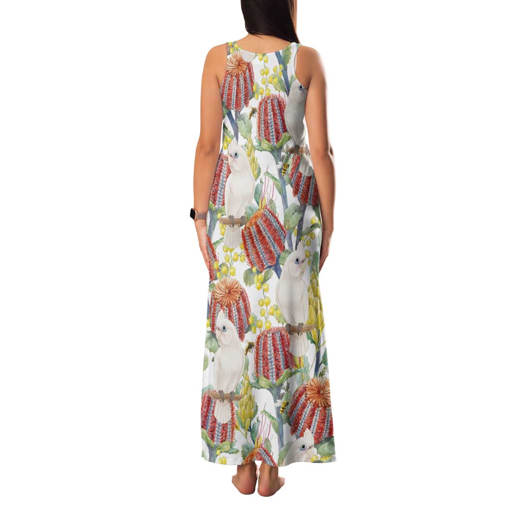 Little Corella Australia Cockatoo Family Matching Tank Maxi Dress and Hawaiian Shirt Cacatua Sanguinea Banksia Seamless White - Aussie Hoodie