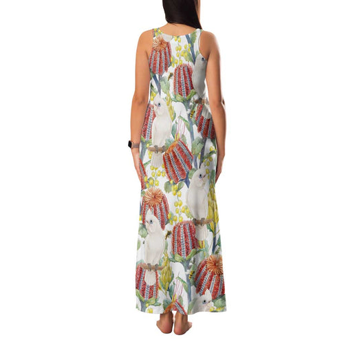Little Corella Australia Cockatoo Family Matching Tank Maxi Dress and Hawaiian Shirt Cacatua Sanguinea Banksia Seamless White - Aussie Hoodie
