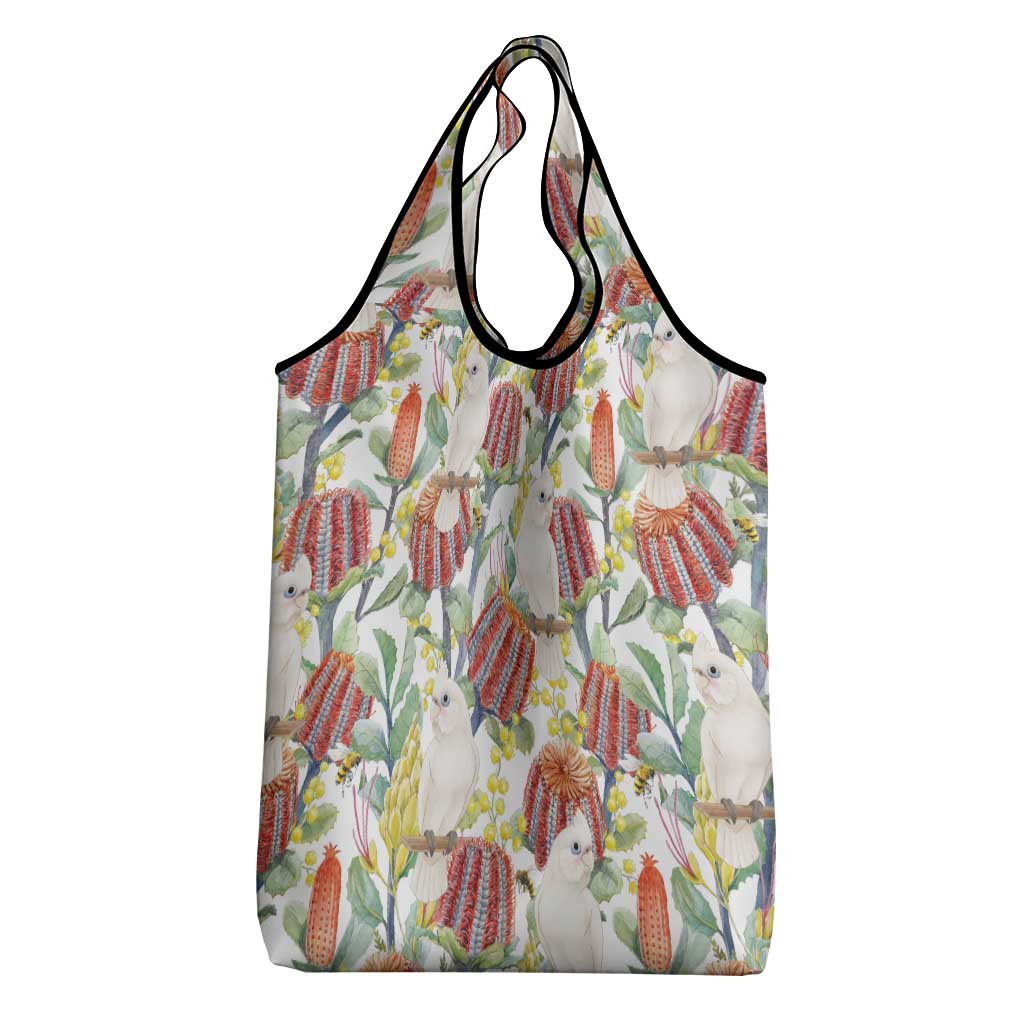 Little Corella Australia Cockatoo Grocery Bag Cacatua Sanguinea Banksia Seamless White - Aussie Hoodie