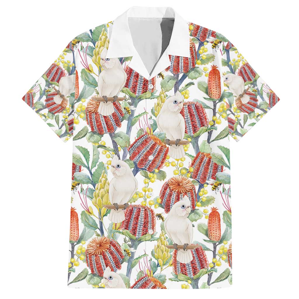 Little Corella Australia Cockatoo Hawaiian Shirt Cacatua Sanguinea Banksia Seamless White - Aussie Hoodie