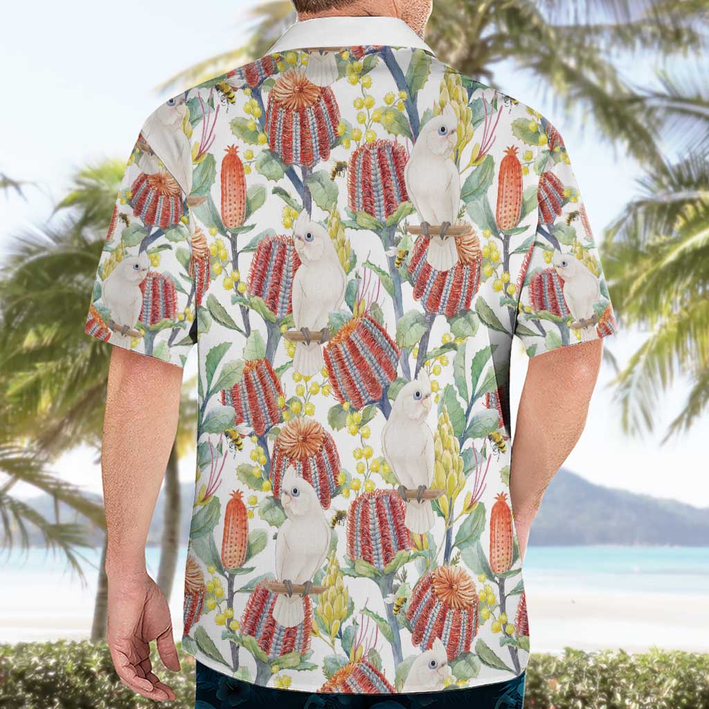 Little Corella Australia Cockatoo Hawaiian Shirt Cacatua Sanguinea Banksia Seamless White - Aussie Hoodie