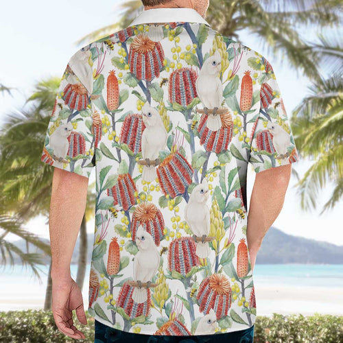 Little Corella Australia Cockatoo Hawaiian Shirt Cacatua Sanguinea Banksia Seamless White - Aussie Hoodie