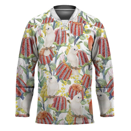 Little Corella Australia Cockatoo Hockey Jersey Cacatua Sanguinea Banksia Seamless White - Aussie Hoodie