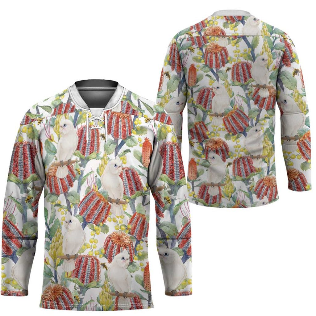 Little Corella Australia Cockatoo Hockey Jersey Cacatua Sanguinea Banksia Seamless White - Aussie Hoodie