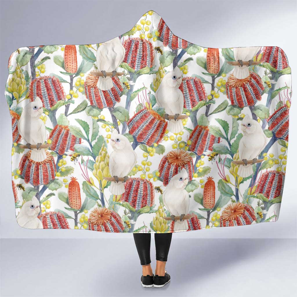 Little Corella Australia Cockatoo Hooded Blanket Cacatua Sanguinea Banksia Seamless White - Aussie Hoodie
