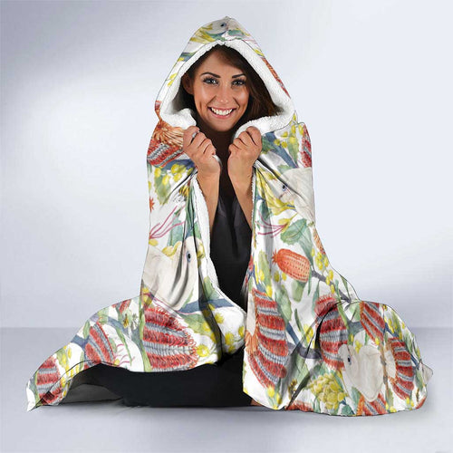 Little Corella Australia Cockatoo Hooded Blanket Cacatua Sanguinea Banksia Seamless White - Aussie Hoodie