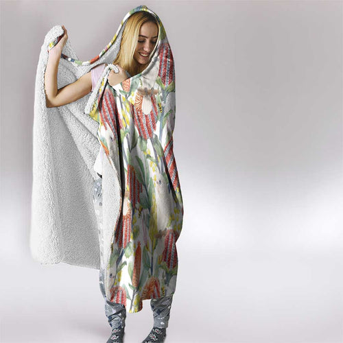 Little Corella Australia Cockatoo Hooded Blanket Cacatua Sanguinea Banksia Seamless White - Aussie Hoodie