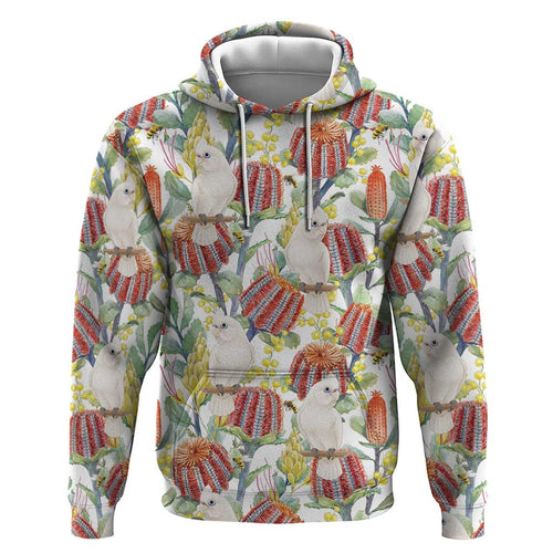 Little Corella Australia Cockatoo Hoodie Cacatua Sanguinea Banksia Seamless White - Aussie Hoodie