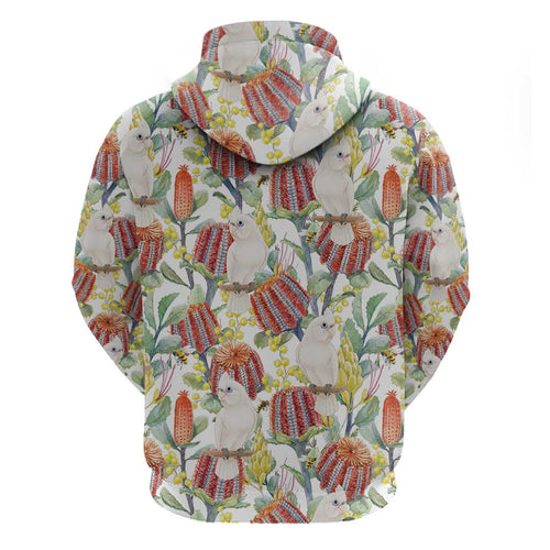 Little Corella Australia Cockatoo Hoodie Cacatua Sanguinea Banksia Seamless White - Aussie Hoodie