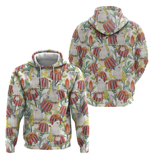 Little Corella Australia Cockatoo Hoodie Cacatua Sanguinea Banksia Seamless White - Aussie Hoodie