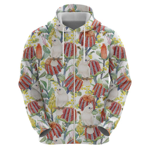 Little Corella Australia Cockatoo Hoodie Cacatua Sanguinea Banksia Seamless White - Aussie Hoodie