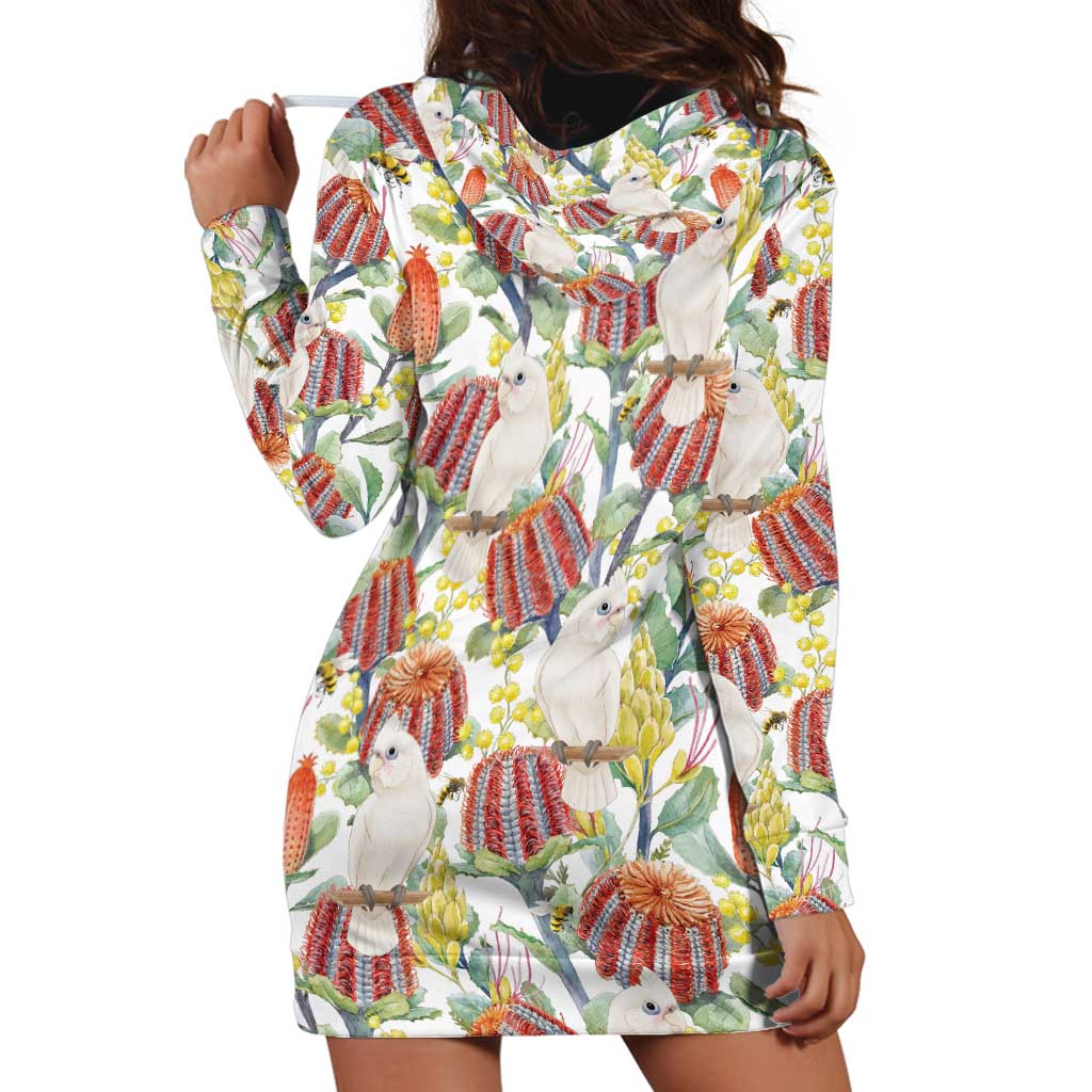 Little Corella Australia Cockatoo Hoodie Dress Cacatua Sanguinea Banksia Seamless White - Aussie Hoodie