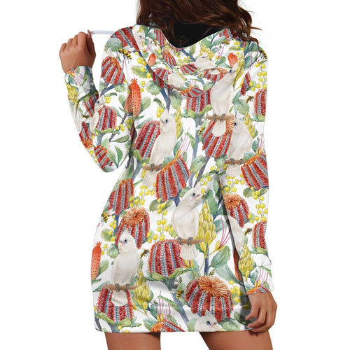 Little Corella Australia Cockatoo Hoodie Dress Cacatua Sanguinea Banksia Seamless White - Aussie Hoodie