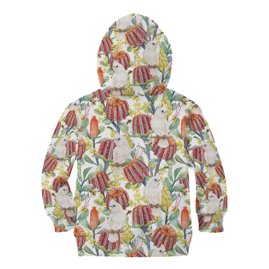 Little Corella Australia Cockatoo Kid Hoodie Cacatua Sanguinea Banksia Seamless White - Aussie Hoodie