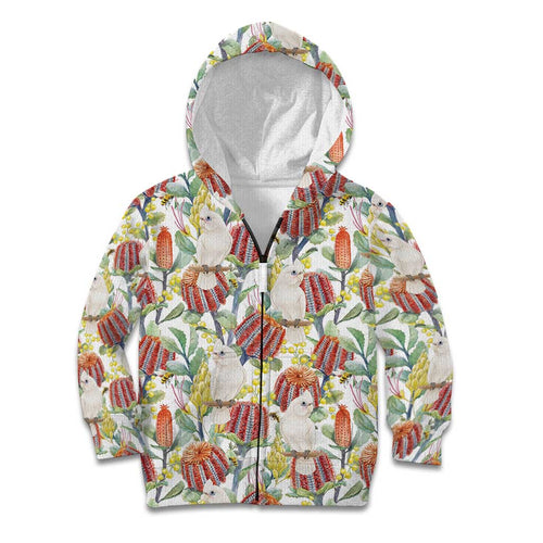 Little Corella Australia Cockatoo Kid Hoodie Cacatua Sanguinea Banksia Seamless White - Aussie Hoodie